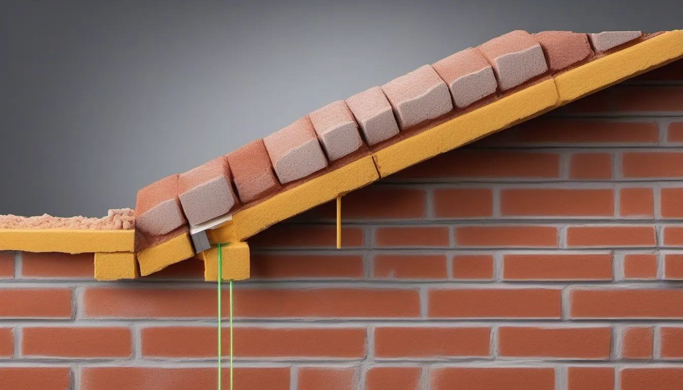 Cross-section view of a UK brick cavity wall showing insulation material being injected into the gap between inner and outer walls