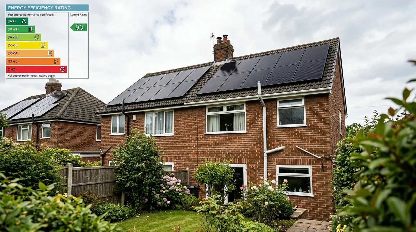 Rooftop with solar panels on a UK home