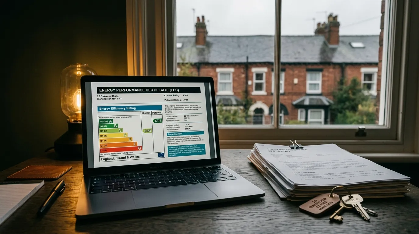 Laptop screen showing EPC register energy chart